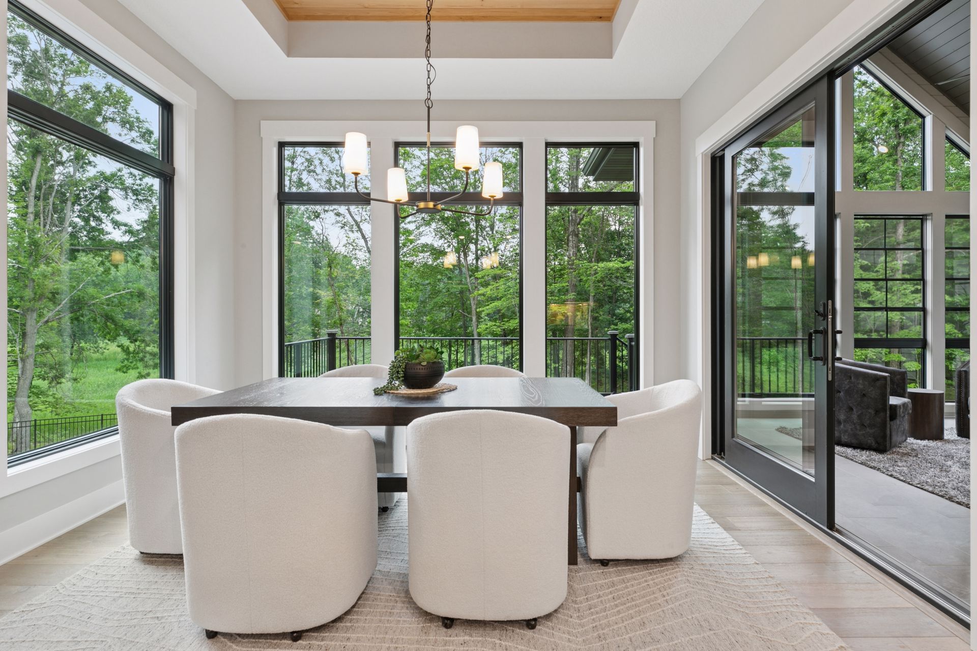 Dining area with windows on 3 sides